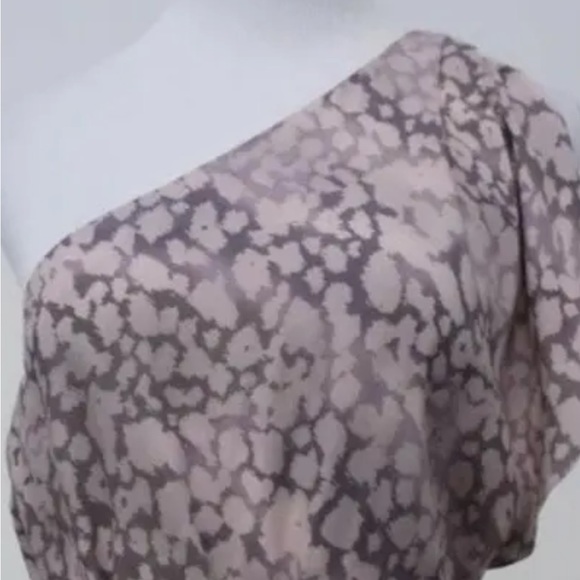 Rebecca Taylor One Shoulder Top Mauve Gray Leopard Print Crepe Blouse - Picture 12 of 12